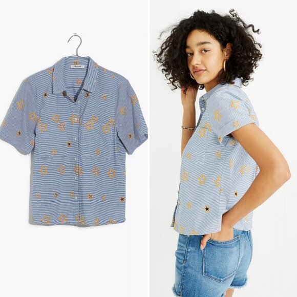 Madewell Star Embroidered Striped Button-Down Top - Picture 2 of 12